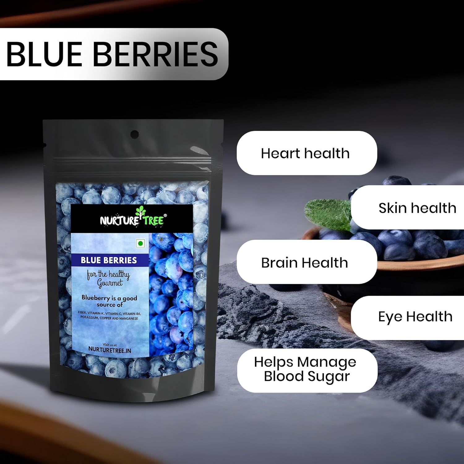 Nurture Tree Premium Dried Blueberries 200gm,Rich in Vitamins and Minerals Fresh Dried Berries, Rich in Antioxidants, Healthy and Tasty Snacks for Adults and Kids