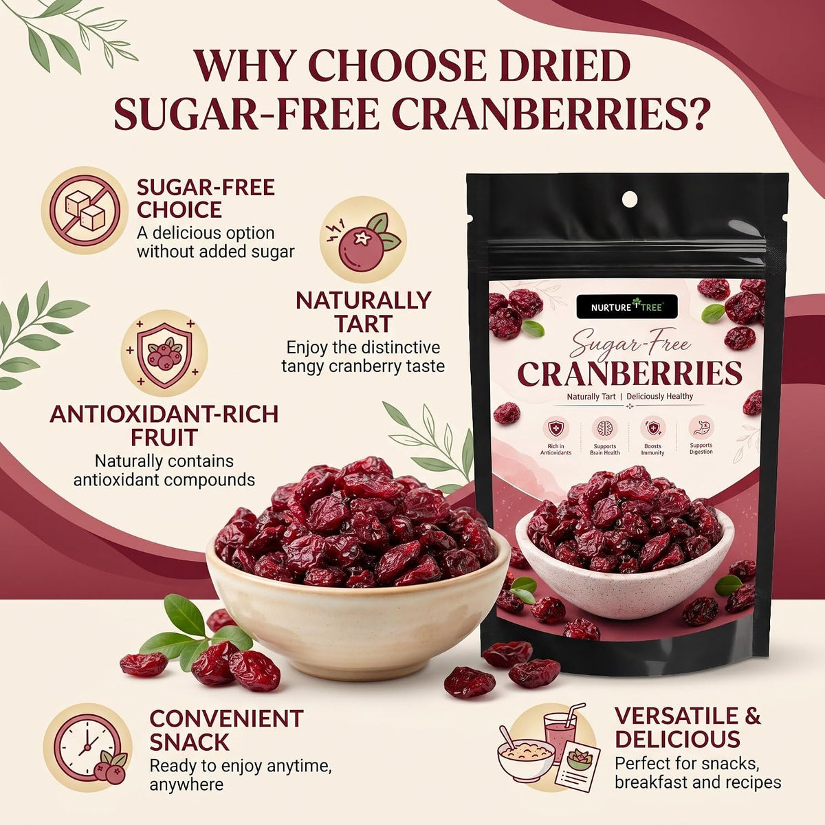 Nurture Tree Sugar-Free Dried Cranberries | Antioxidant-Rich Healthy Snack
