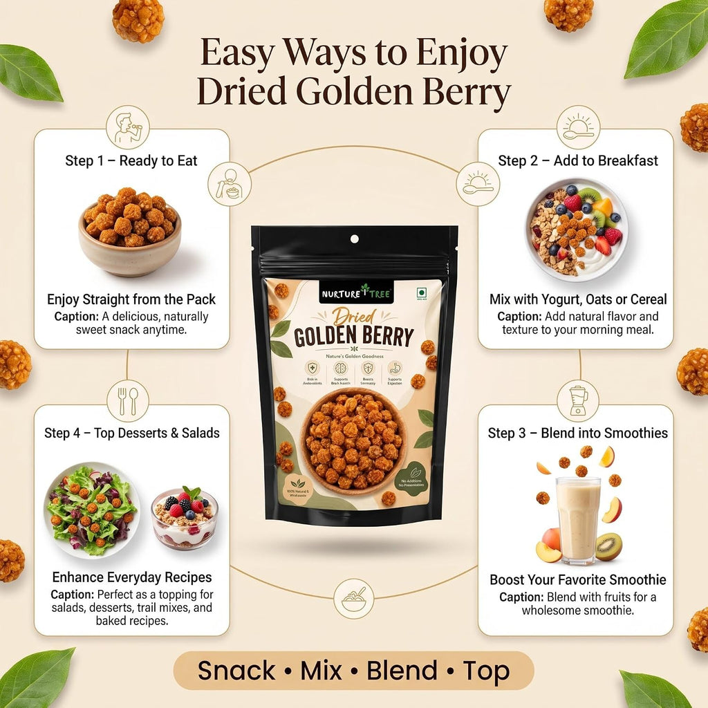 Nurture Tree Dried Golden Berry 100g | Premium Quality Sun-Dried Superfood | 100% Natural | No Additives | Rich in Dietary Fiber, Antioxidants & Essential Nutrients | Healthy Anytime Snack