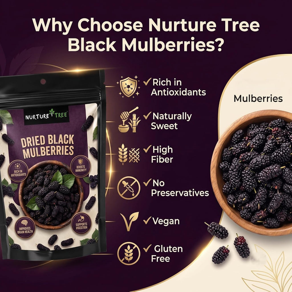 Nurture Tree Dried Black Mulberries | 100% Natural | Vegan & Gluten-Free Superfood | No Added Sugar | Rich in Fiber & Antioxidants | Healthy Snack (50gm)