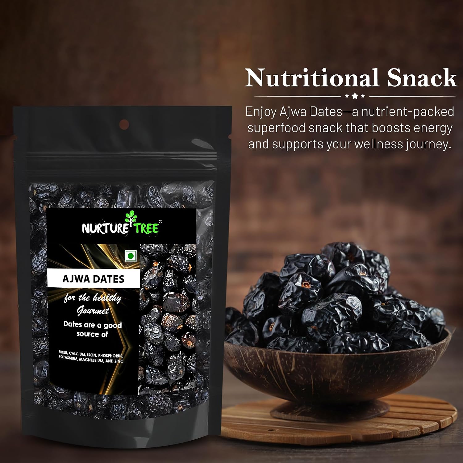 Nurture Tree Premium Saudi Ajwa Dates (Khajoor/Khajur) 500gm, 100% Natural Soft and Delicious Arabian Dates in Fresh, Khajur Dry Fruits, No Artificial Colours, Gluten Free, No Added Sugars