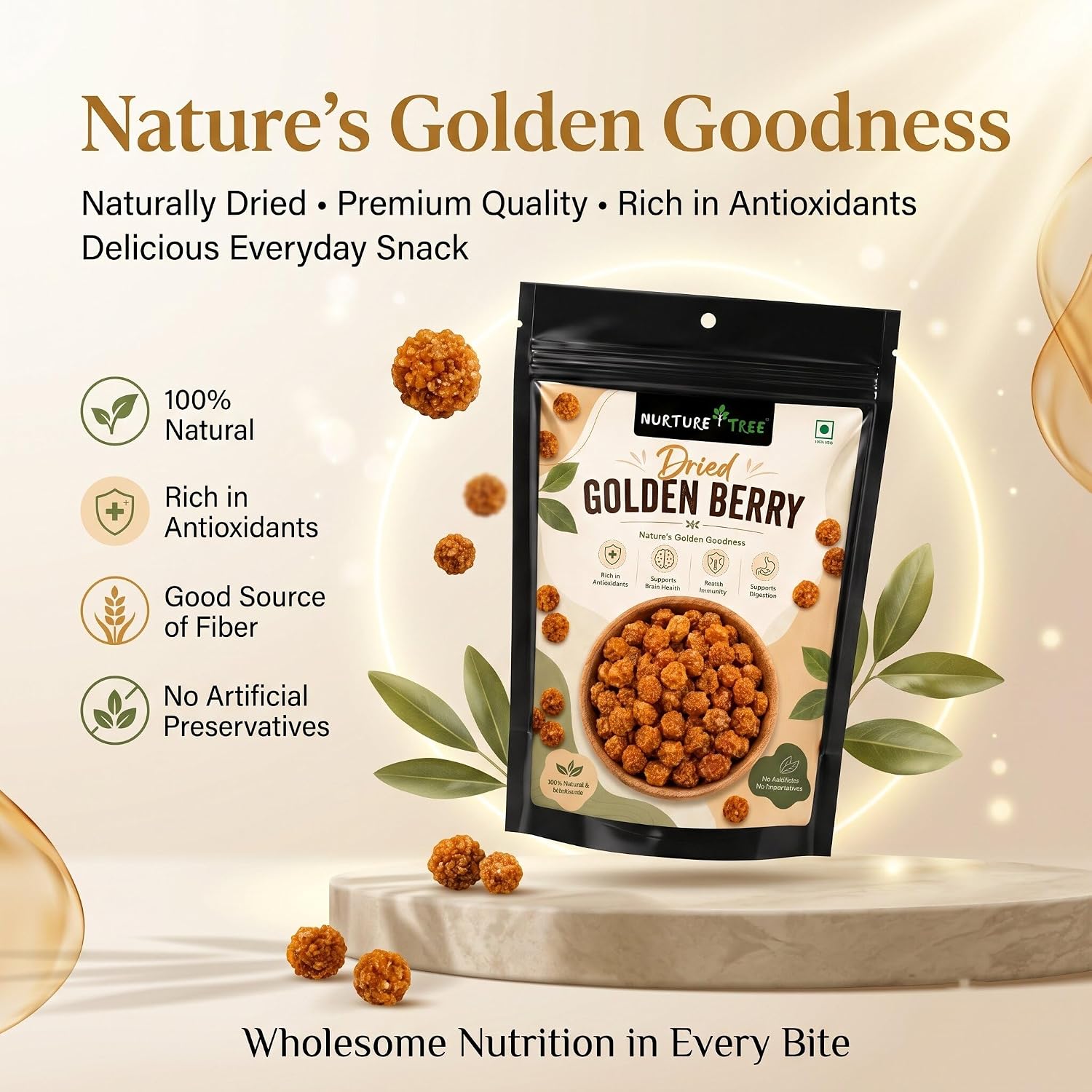 Nurture Tree Dried Golden Berry 100g | Premium Quality Sun-Dried Superfood | 100% Natural | No Additives | Rich in Dietary Fiber, Antioxidants & Essential Nutrients | Healthy Anytime Snack