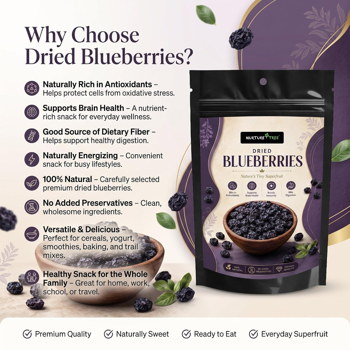 Nurture Tree Premium Dried Blueberries | Antioxidant-Rich Superfood