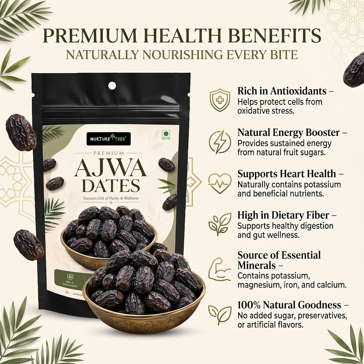 Nurture Tree Premium Saudi Ajwa Dates (Khajoor) | Naturally Soft & Delicious