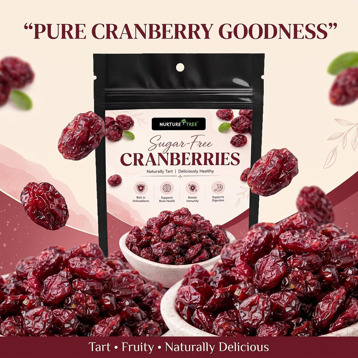 Nurture Tree Sugar-Free Dried Cranberries | Antioxidant-Rich Healthy Snack
