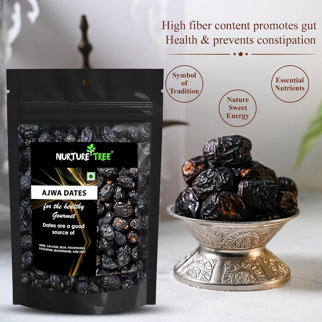 Nurture Tree Premium Saudi Ajwa Dates (Khajoor/Khajur) 500gm, 100% Natural Soft and Delicious Arabian Dates in Fresh, Khajur Dry Fruits, No Artificial Colours, Gluten Free, No Added Sugars
