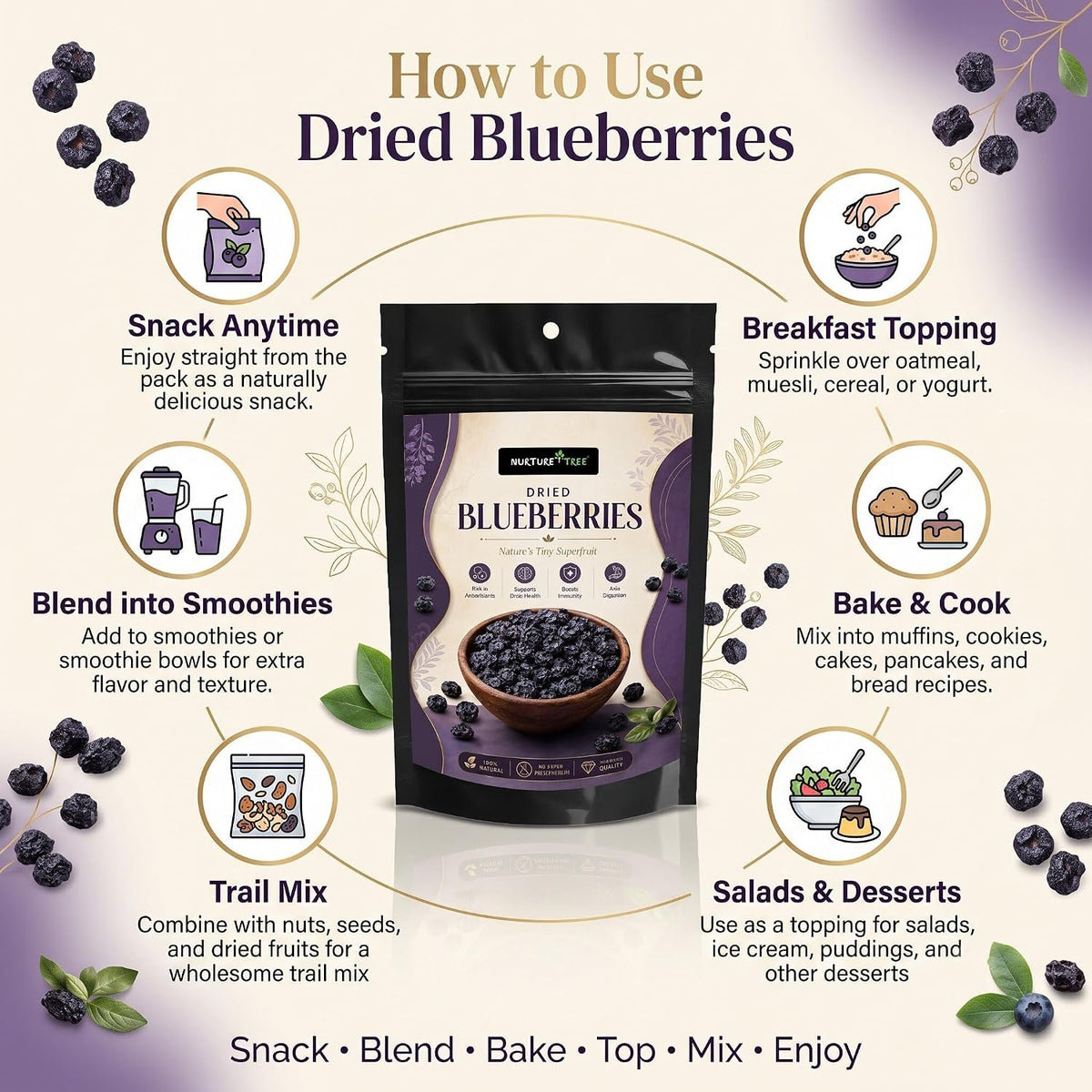Nurture Tree Premium Dried Blueberries | Antioxidant-Rich Superfood