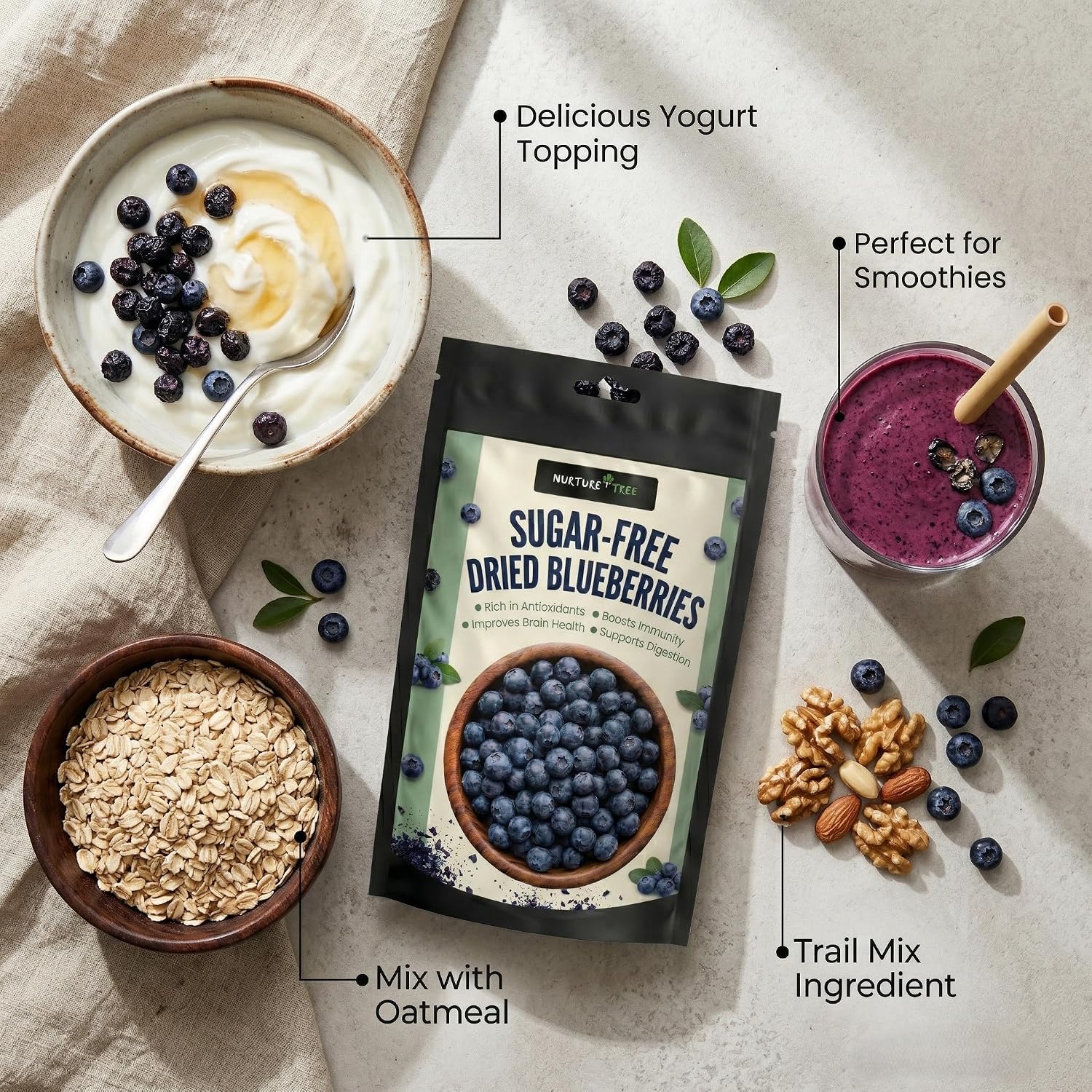 Nurture Tree Sugar-Free Dried Blueberries | Tasty & Healthy Snack | Rich in Antioxidants | Boosts Immunity | Supports Digestion (200gm)