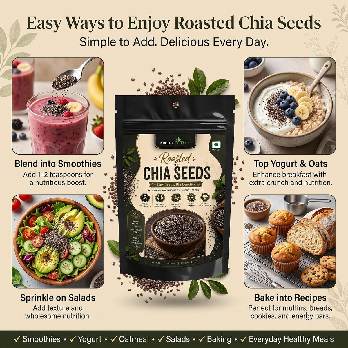 Nurture Tree Roasted Chia Seeds | Rich in Omega-3, Protein & Fiber