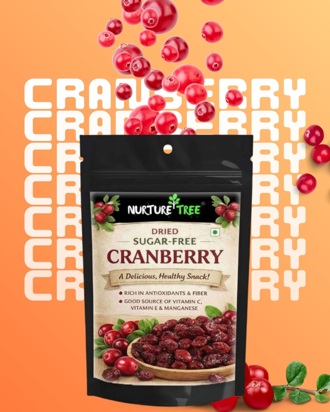 Nurture Tree Sugar-Free Dried Cranberries | Antioxidant-Rich Healthy Snack