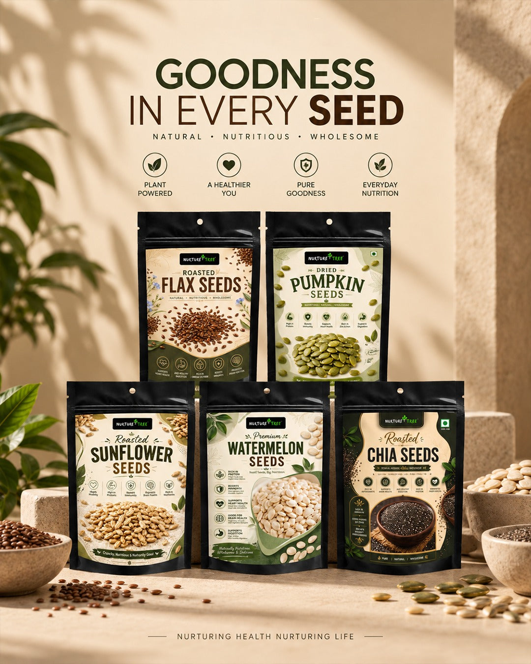 Healthy Seeds Combo 5 Pack | Chia, Sunflower, Watermelon, Flax & Pumpkin Seeds