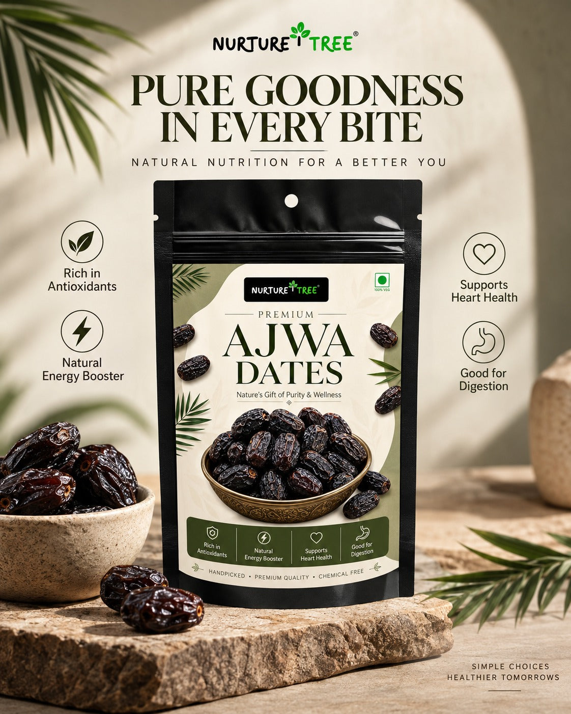 Nurture Tree Premium Dates Combo 3 Pack | Ajwa, Kalmi & King Medjoul Dates