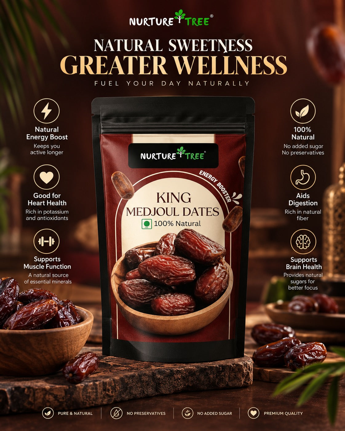 Nurture Tree Premium Dates Combo 3 Pack | Ajwa, Kalmi & King Medjoul Dates